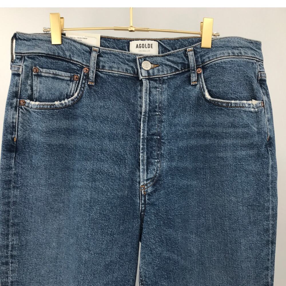 AGOLDE Riley High Rise Straight Crop Jeans 32 Medium Wash Button Fly - Picture 4 of 11